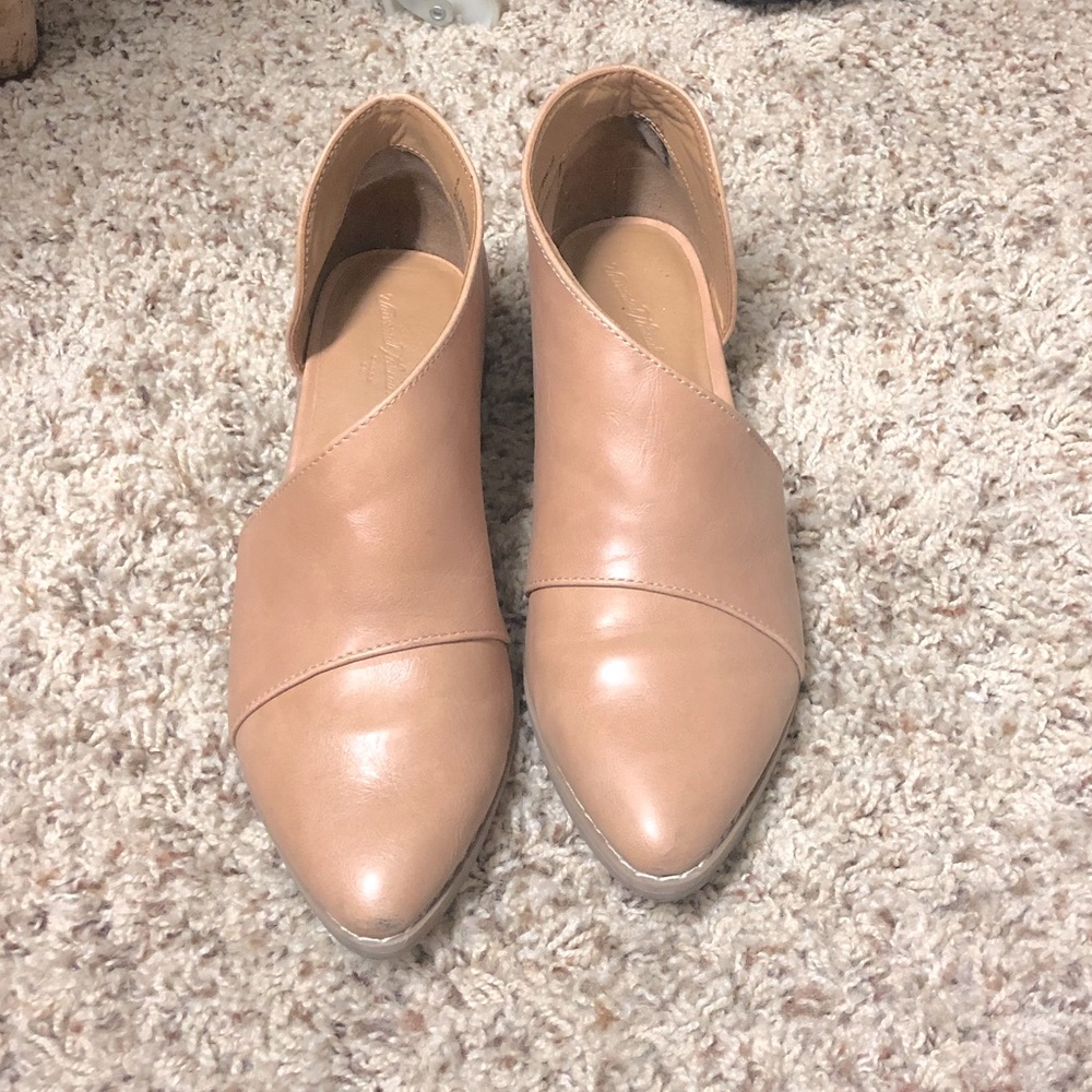 Stylish tan low heeled booties